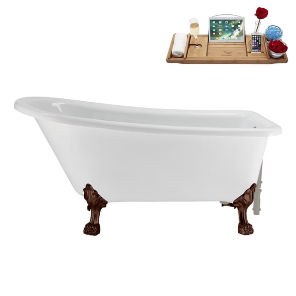 58" Streamline N4860ORB-BGM Soaking Clawfoot Tub and Tray With External Drain in Brushed Gun Metal and Matte Oil Rubbed Bronze Clawfeet