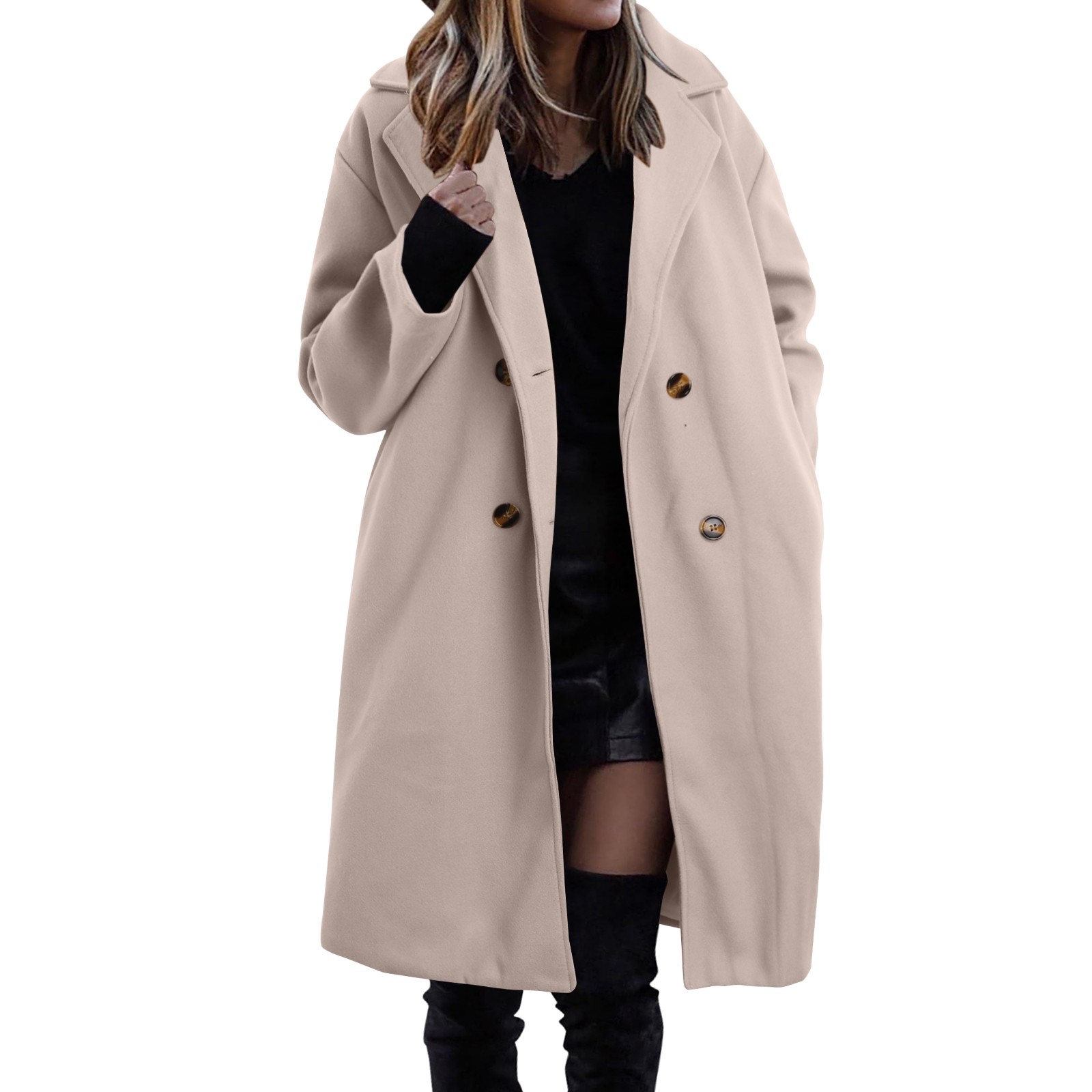 Manteau Femme Hiver En Laine - Mi-long, Boutonnage, Revers - Coupe-vent, épais Et élégant - Pour Automne Et Hiver