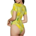 thumbnail image 3 of Haiem Bright Lemons Women's Crew Neck Short Sleeve Bodysuit Tops Stretchy Slim Basic-Small, 3 of 9
