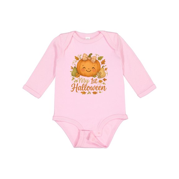 Inktastic My 1st Halloween Cute Pumpkin with Bow Boys or Girls Long Sleeve Baby Bodysuit
