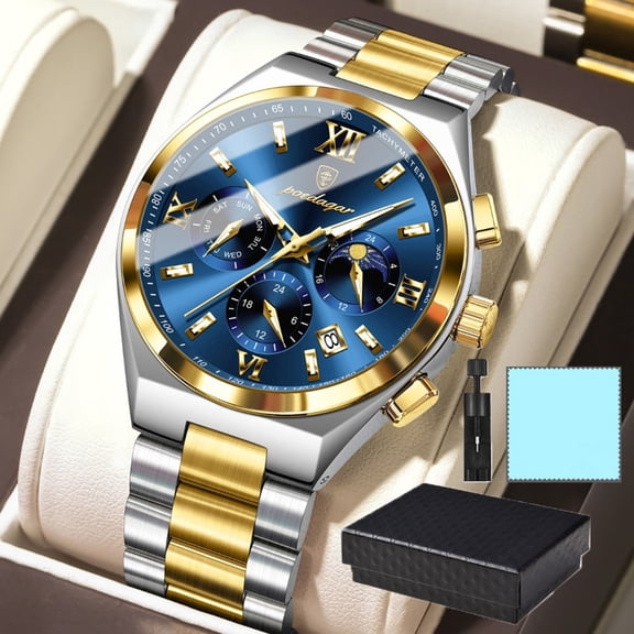 POEDAGAR Men Quartz Wrist Watch Stainless Steel Fashion Analog watch