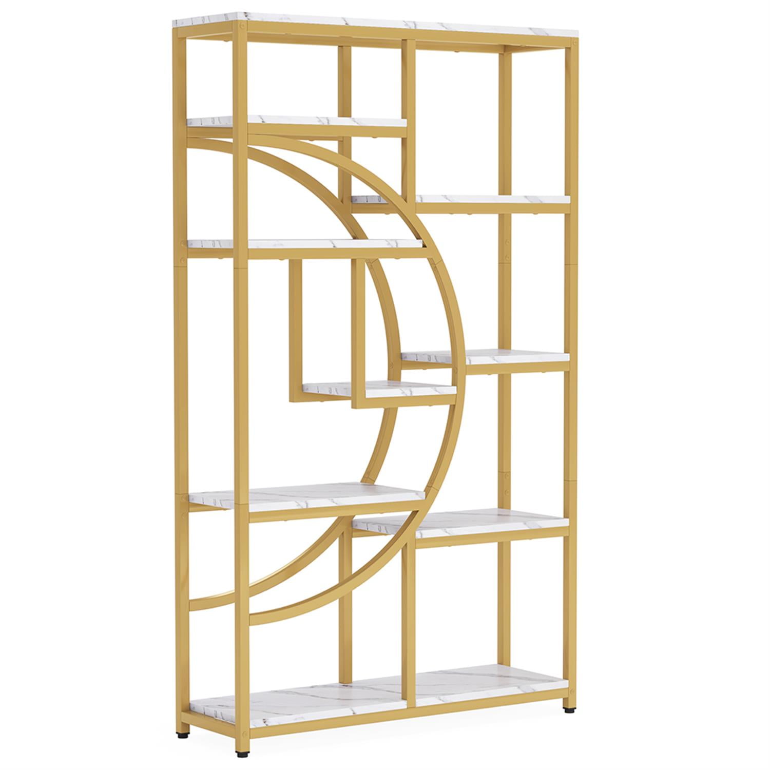 Demi Bonn 69" Freestanding Bookshelf with 9 Open Shelves, Wood and Metal Bookcase Storage Organizer, Display Standing Shelf Unit for Bedroom, Living Room, Gold