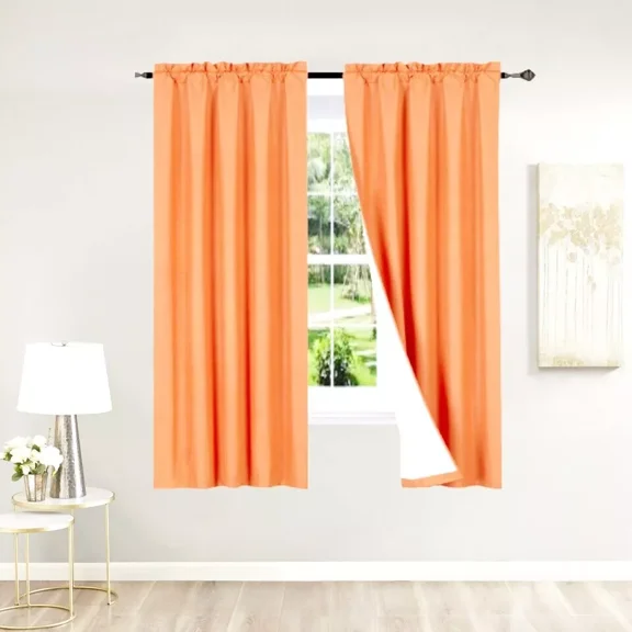 2 Piece Tangerine Orange Light Blocking Panels White Backing Rod Pocket Window Curtain 37" W X 63" L Each Panel