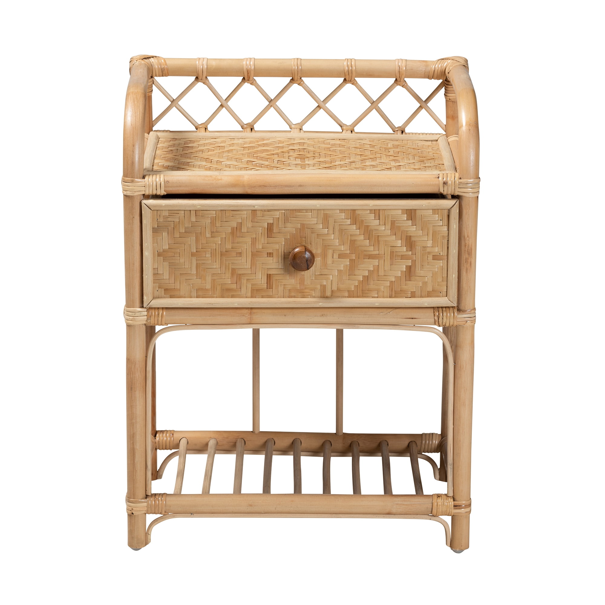 bali & pari Kobie Rattan BOHO Nightstand, 1-Drawer, Natural Brown