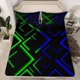 thumbnail image 2 of Manfei Modern Abstract Lines Queen Sheet Sets 4 Pieces, Green Blue Black Flat Sheet, Geometry Aesthetic Queen Fitted Sheet, Breathable Room Decor, 2 of 7