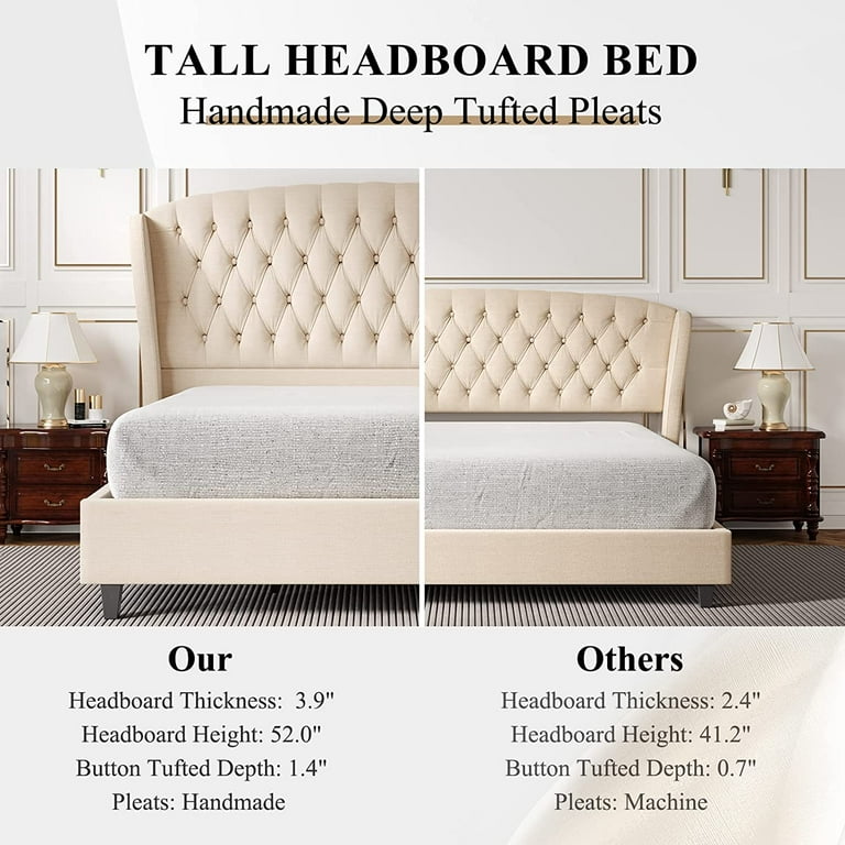 Jocisland Upholstered King Bed Frame with Wingback, Tufted