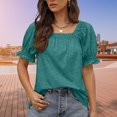thumbnail image 4 of Camisetas De Mujer Camiseta de verano para mujer, camisetas casuales sueltas con cuello cuadrado para fiesta (verde retro M) Ygjytge para Mujer verde retro T L, 4 of 7