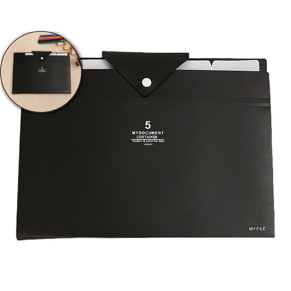 WNFJR 5 Pockets Expanding File Folders, Accordion Folders, Portable Paper Bill Receipt Organizer, Letter Size, Home Office Supplies(Black)