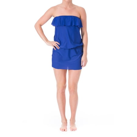 Eco Swim Womens Strapless Ruffled Dress Swim Cover-Up