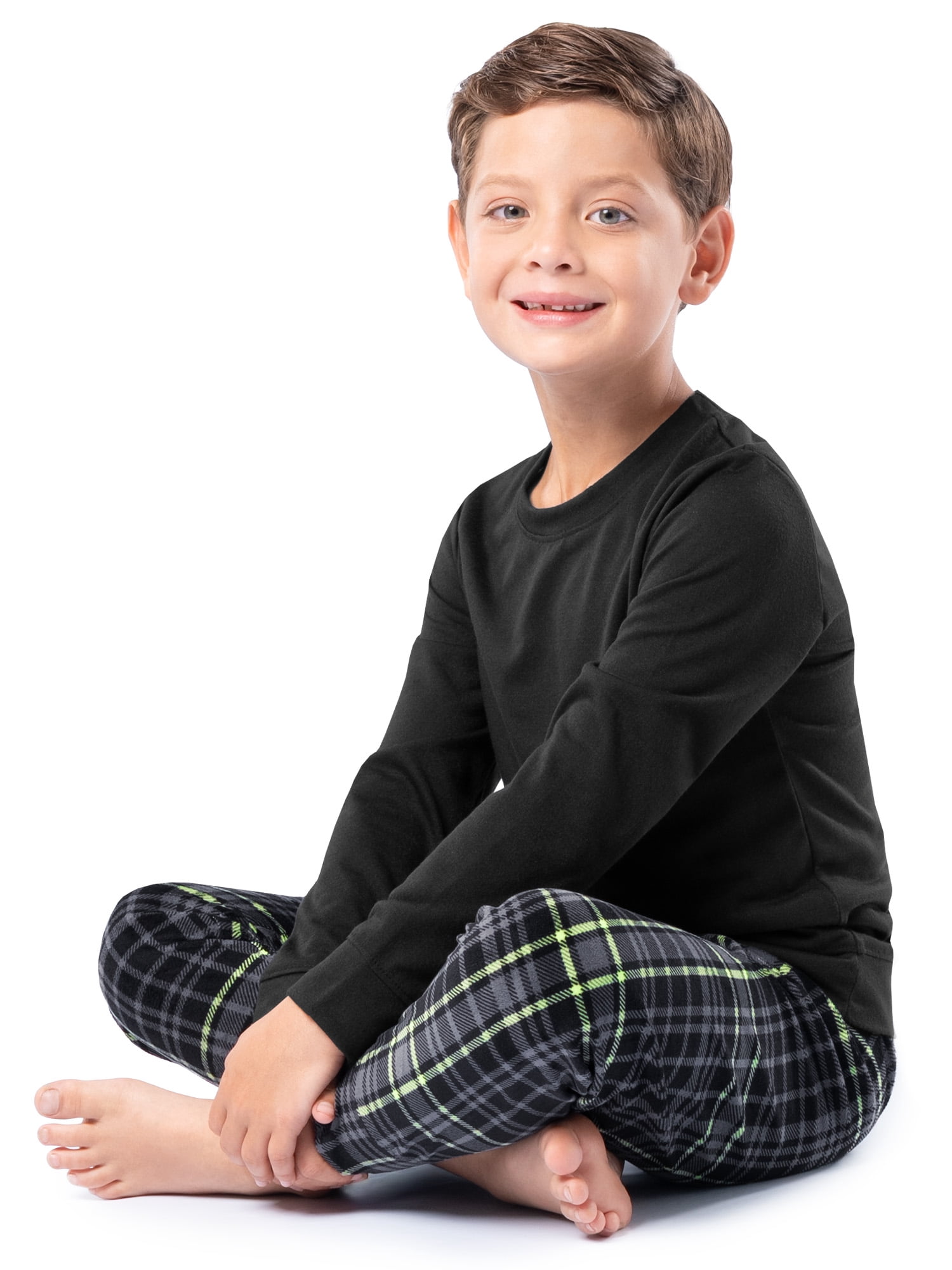 Fruit of the Loom Boy's Sleep Long Sleeve Top & Velour Fleece Jogger Pajama Set, 2-Piece, Sizes 4-16