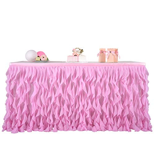 Leegleri 6 ft Pink Curly Willow Table Skirt Tulle Ruffle Table Skirt