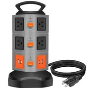COSTECH ELECTRONICS Surge Protector Power Strip, Costech Safety Universal Electric Charging Station; with 10 Outlets 4 USB/Rotating Tower/ 6 feet Cord Wire Extension Power Strip Tower (10 Outlets 4 USB)