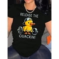 thumbnail image 1 of Camiseta para mujer veranoCreative Barbell Duck Pattern Printed Women'S Trendy Round Neck Short Sleeve, Simple Casual Sports T-Shirt, Comfortable Summer Top for Women During Holidays.Father's Day, M, 1 of 6