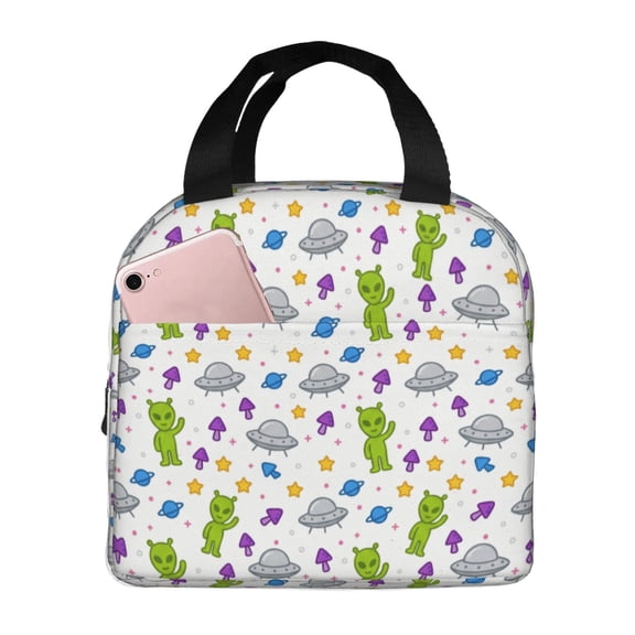 Alien Lunch Box Insulated Lunch Bag Women Men Portable Cooler Tote Front Pocket Leakproof Thermal Meal Prep Bag Office Work Picnic Outdoor Durable Reusable