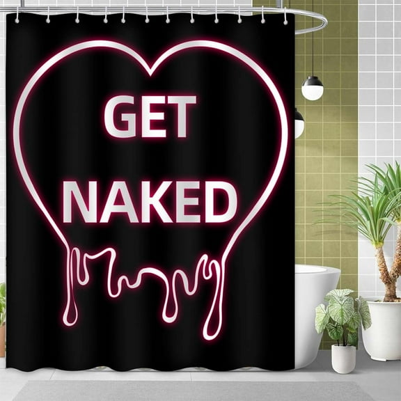 Get Naked Shower Curtain, Black Shower Curtain, Adult Shower Curtain Set Waterproof Bath Curtain Kids Bathroom Decor with 12 Hooks, 72x72 inches