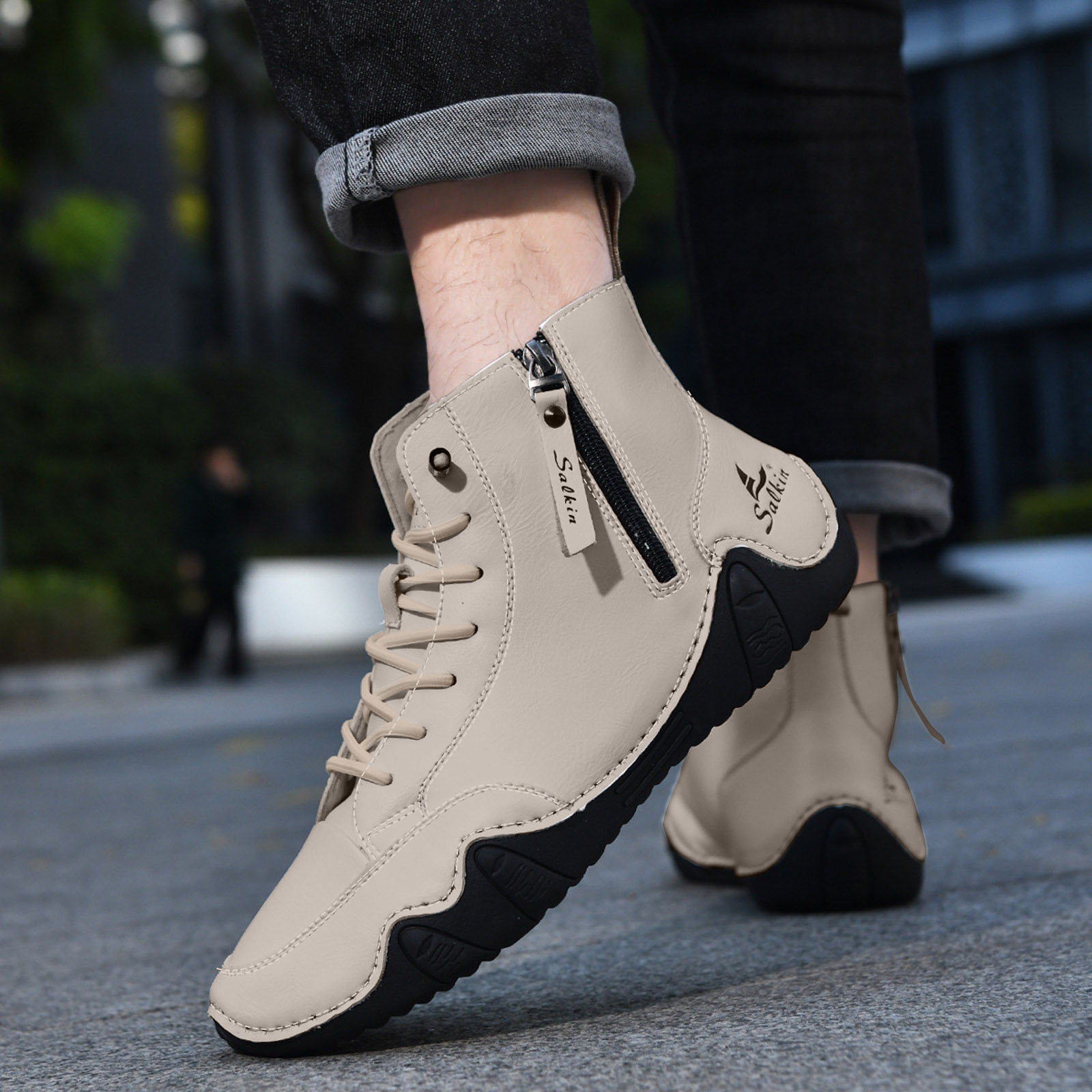 Dakaela Men's Suede Chukka Boots Lightweight Barefoot Walking Shoes High Top Slip on Hiking Sneakers