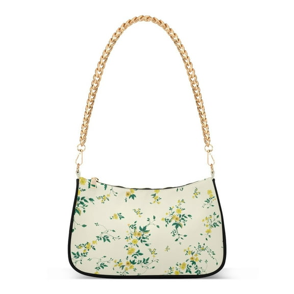 Womens Chain Shoulder Bag Floral with Green Leaf Classic Tote Handbags Fashion Clutch Hobo Purse with Zipper for Travel Casual