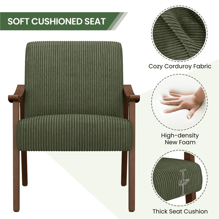 Yaheetech Corduroy Accent Chair, Dark Green Mid-Century photo 3