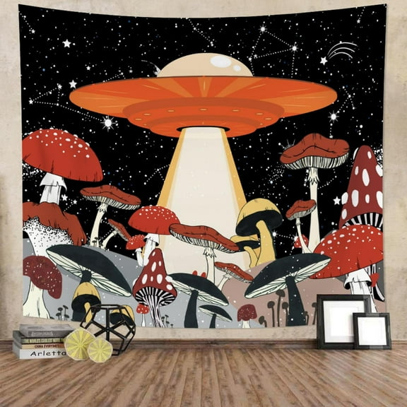 DaShan Red Mushroom Tapestry Wall Hanging,Starry Night Sky Wall Decor for Bedroom Living Room Dorm,40"Wx30"L