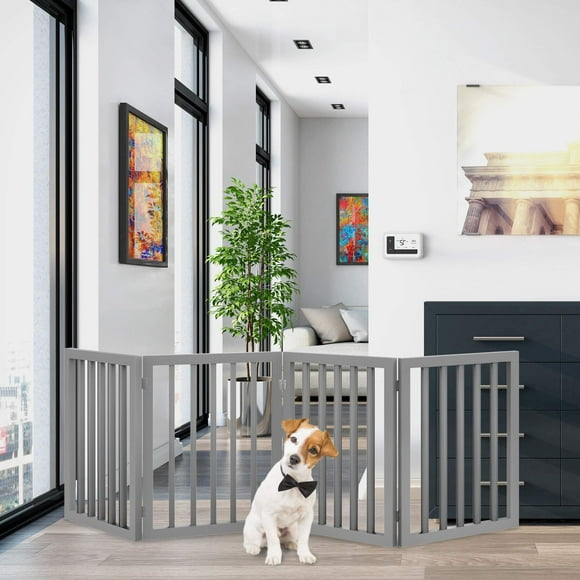 PETMAKER Freestanding Pet gate - Wooden Folding Fence for Doorways Halls Stairs & Home - Step Over Divider - great for Dogs & Puppies