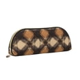 thumbnail image 3 of Leather Semi-Circular Storage Bag 7.5×2.6×1.4in Single Pocket Design Semi-Circular Shape Can Be Used As A Storage Pen Makeup Bag Sandybrown Buffalo Plaid Check Tartan Scotland_3, 3 of 7