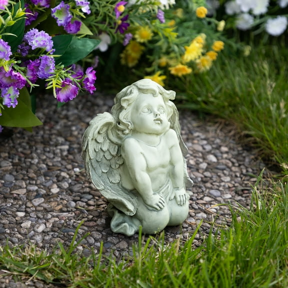 Northlight 6" Weathered Kneeling Cherub Angel Outdoor Patio Garden Statue - Almond Brown