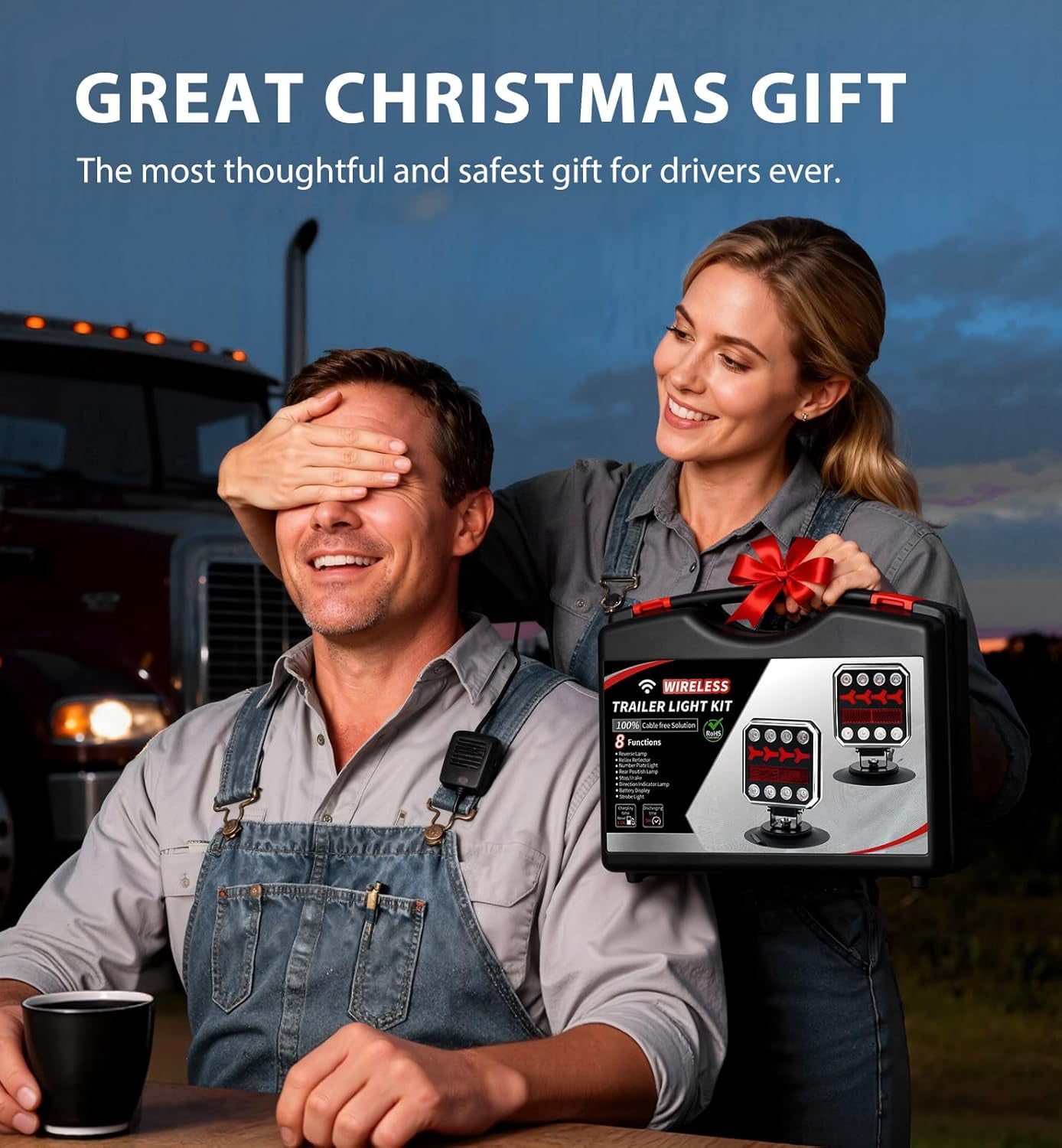 Wireless Magnetic LED Trailer Light Kit, IP67 Waterproof, 100FT Range, USB-C Fast Charging