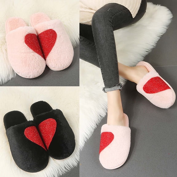 Lambskin Slippers For Women Fuzzy Slippers Cute Cartoon Fluffy Plush House Slippers For Women Men Indoor Black 37