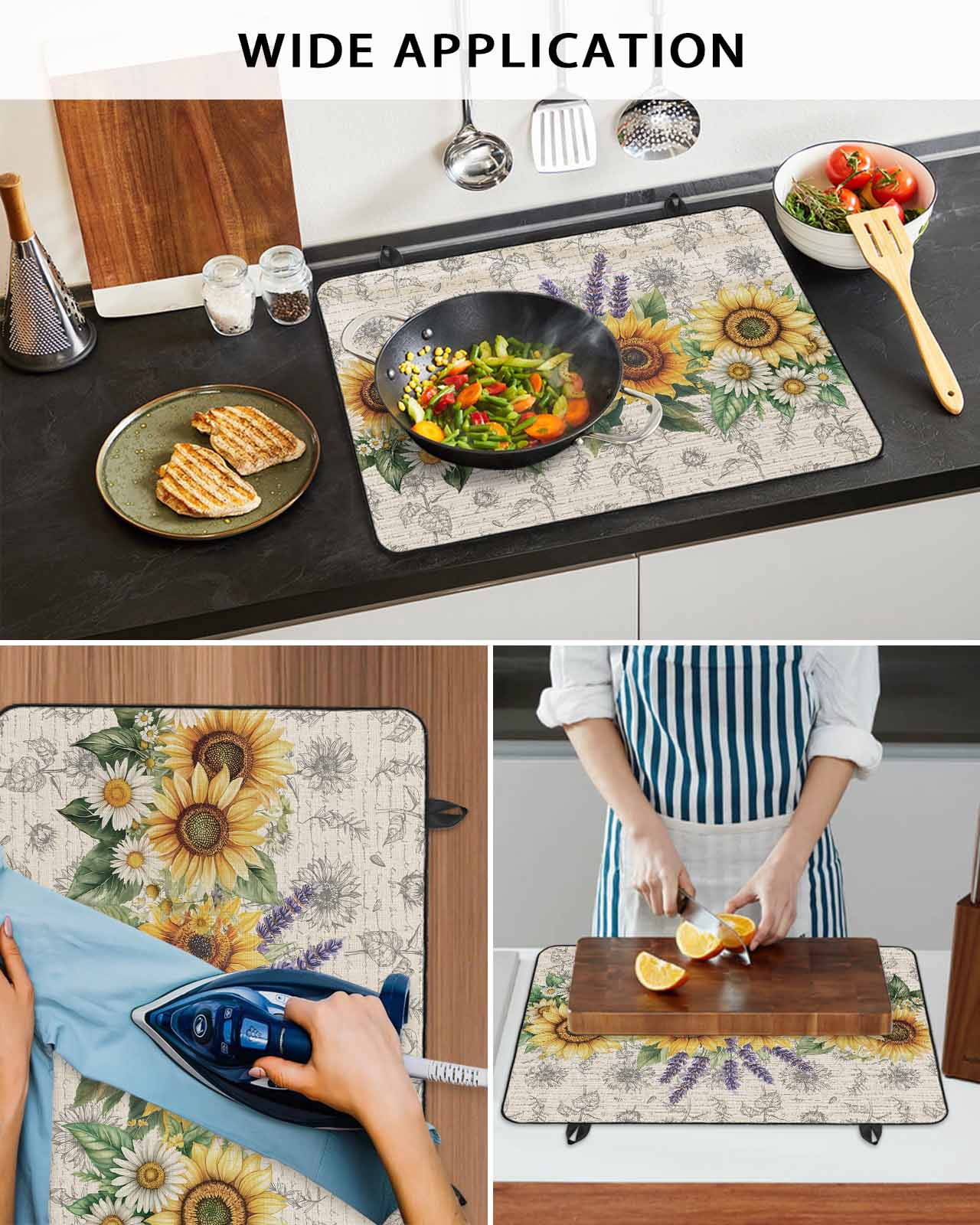 nqOlkjepod Large Induction Cooktop Protector Mat 24"x21", Sunflower Stove Top Covers for Electric Stove, Summer Botanical Lavender Farmhouse Decorative Stove Burner Cover Mats, Glass Top Stove Cover