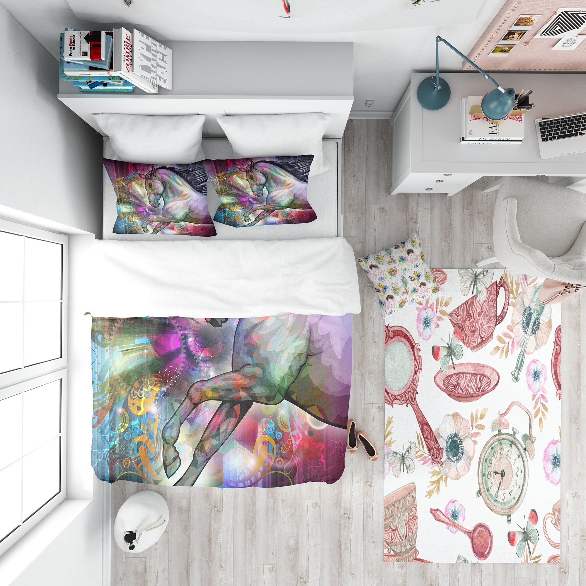 Designart 'Horse Over Colorful Abstract Image' Modern & Contemporary Duvet Cover Set