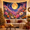 thumbnail image 3 of Golden Moon Over a Navy Wildflower Meadow, Dreamy Celestial for Flower Lovers, Botanical Art Decor, Housewarming Gift, Tapestry Wall Hanging for Bedroom and Living Room, 3 of 7