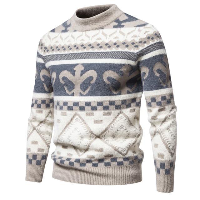 LOVZFMLL Chandails pour Hommes, Chandail à Col Rond en Acrylique Imprimé Mode, Décontracté Extensible, Hauts d'Hiver Chauds, Vêtements d'Automne
