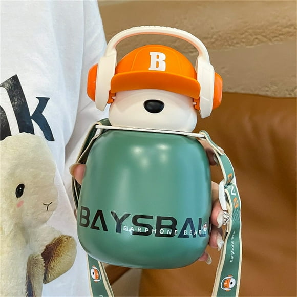 Suncoda Water Bottle, Big Belly Cup, Children's Insulated Cup, Earphone, Bear Insulated Cup, Cute and Straw Cup, Compact and Portable