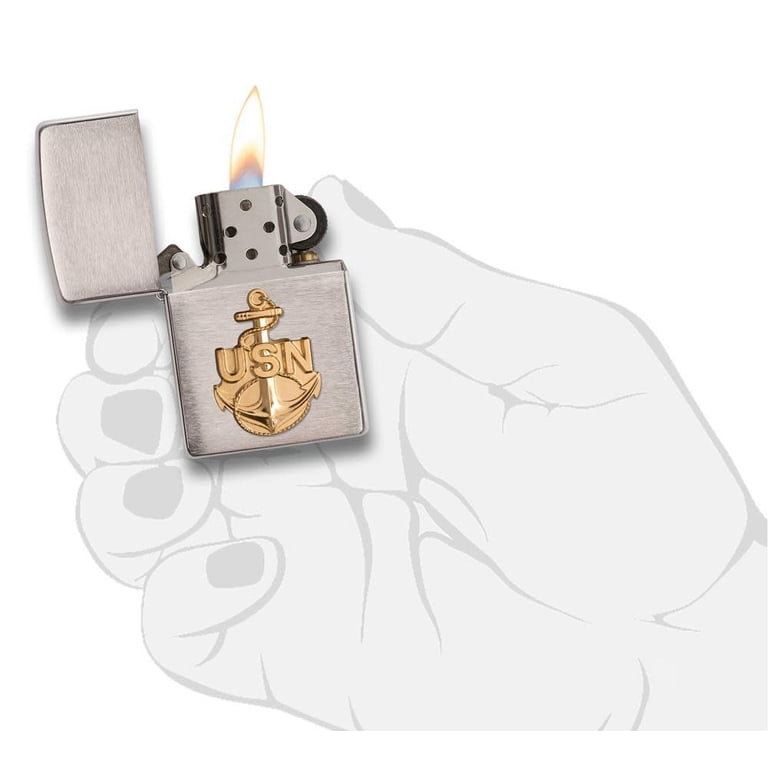 Zippo United States Navy Emblem Brushed Chrome Pocket Lighter