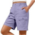 thumbnail image 2 of Linen Pants for Women New Women's Cargo Shorts Elastic Waist Loose Shorts with Multi Pocket Summer Outdoor Hiking Workout Sports Shorts Purples XL, 2 of 8