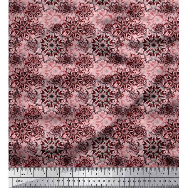 Soimoi Polyester Crepe Fabric Floral Mandala Print Fabric by The Yard 52 Inch Wide
