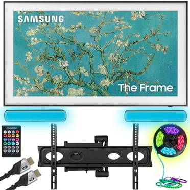 Samsung QN32LS03CB 32 inch The Frame QLED HDR 4K Smart TV (2023) Bundle with Monster TV Full Motion Wall Mount for 32"-70" with 6 Piece Sound Reactive Lighting Kit