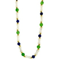 14K Gold Bamboo Bead Necklace, Vintage Green Jade and Shell Bead Design Necklace, Timeless Jewelry for Women