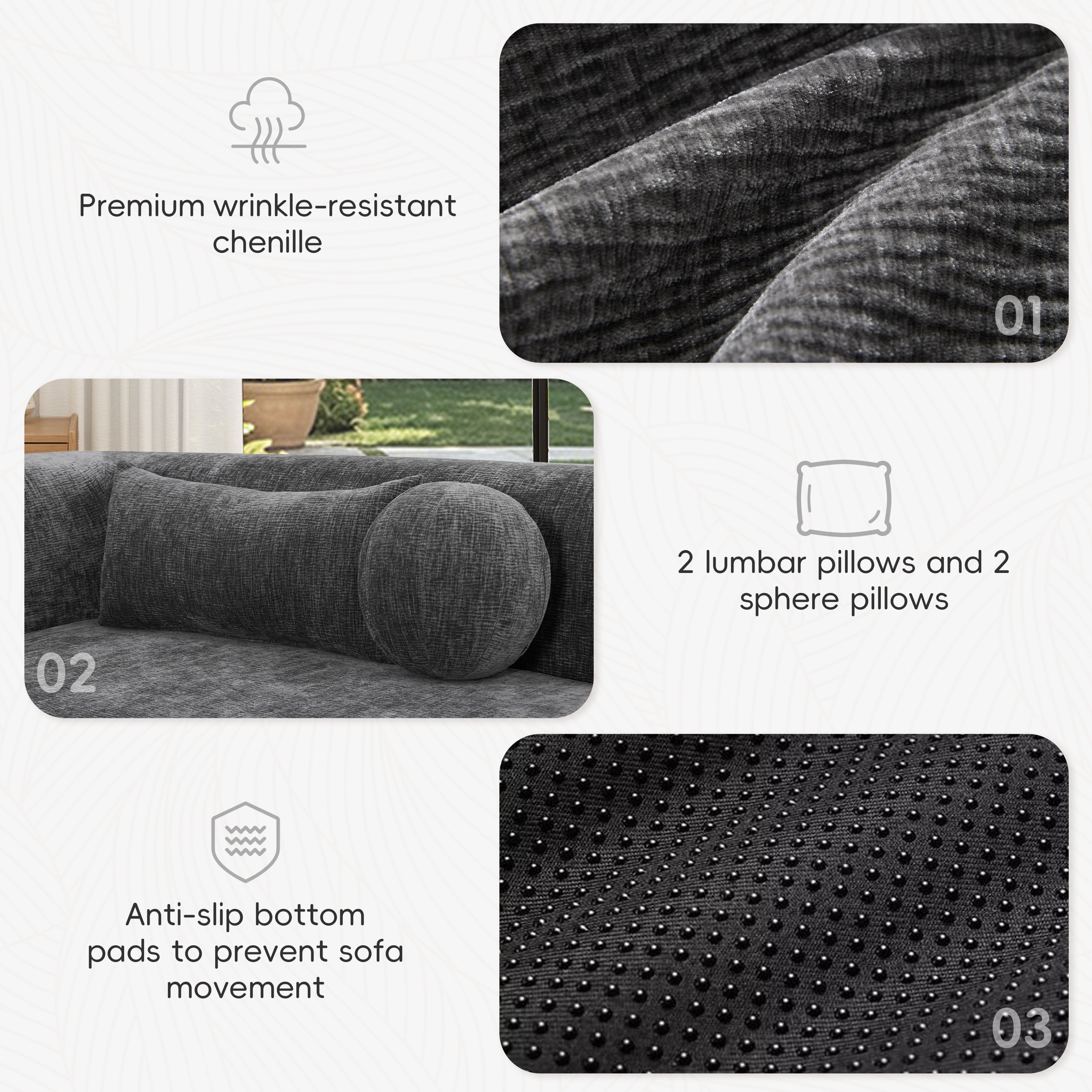 GARITIN 6 Seat Modular Curved Sectional Sofa 153 Inch, Frameless Chenille Arc Couch with 4 Pillows for Living Room, Gray
