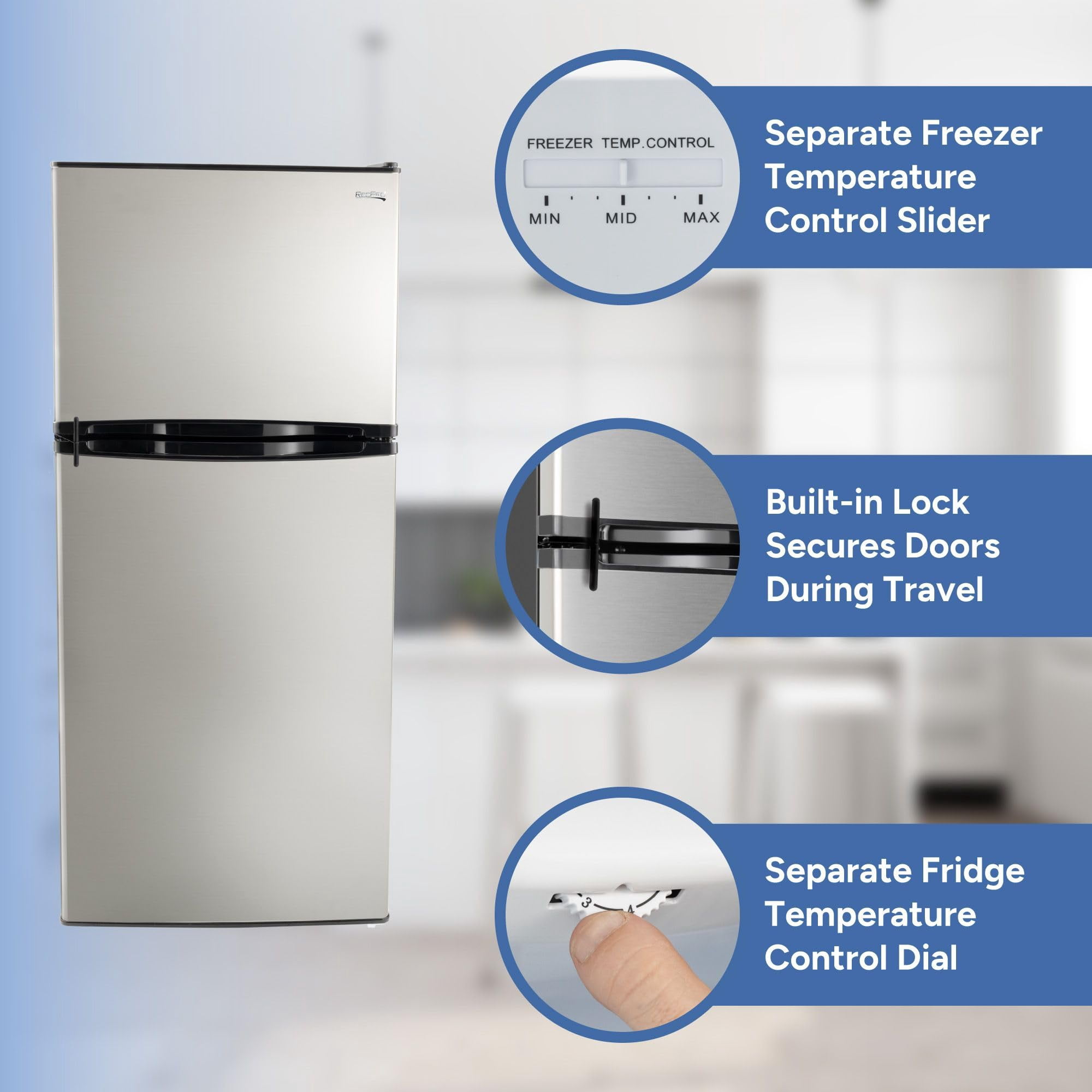 RecPro 10 Cu Ft 12V RV Refrigerator | Frost-Free Fridge with Freezer | Double Door, Adjustable Shelves, Reversible Door, Built-In Lock | 23.5”W x 26”D x 59”H | Off-Grid & Dry Camping Ready