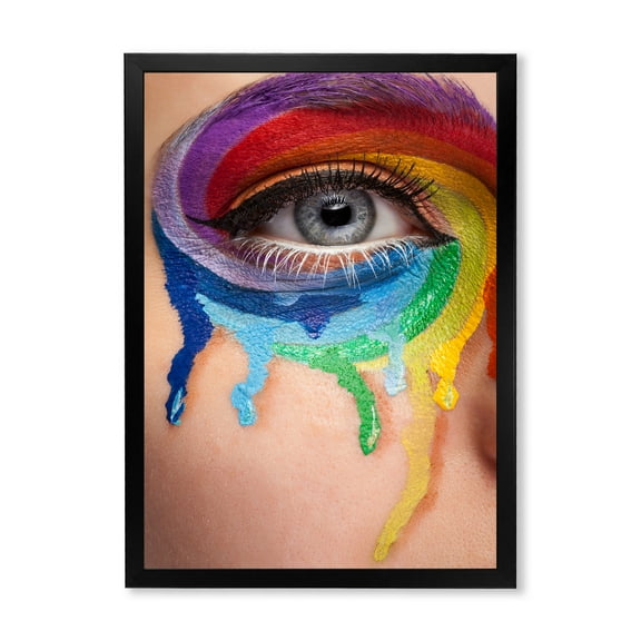 Designart 'Close Up Eye With Colourful Cry In A Wheel Arround' Modern Framed Art Print