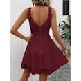 thumbnail image 2 of Burgundy Womens Lace-Trimmed Sleeveless V-Neck Casual Vacation Dress With Eyelet Detail, 2 of 6