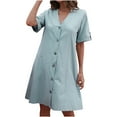 thumbnail image 2 of Summer Saving Wycnly Formal Dresses for Women Casual Loose Swing Button Down Tunic Shirt Short Dresses Short Sleeve V-Neck Solid 2024 Summer Mini Dress Light Blue XL, 2 of 6