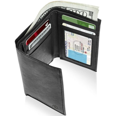 Genuine Leather Trifold Wallets For Men - Mens Trifold Wallet With ID Window RFID (Best Mens Wallet Brands 2019)
