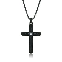 Black Ion Plated Stainless Steel Braided Cross Pendant with Diamond Accent - 24 Inch Round Box Chain