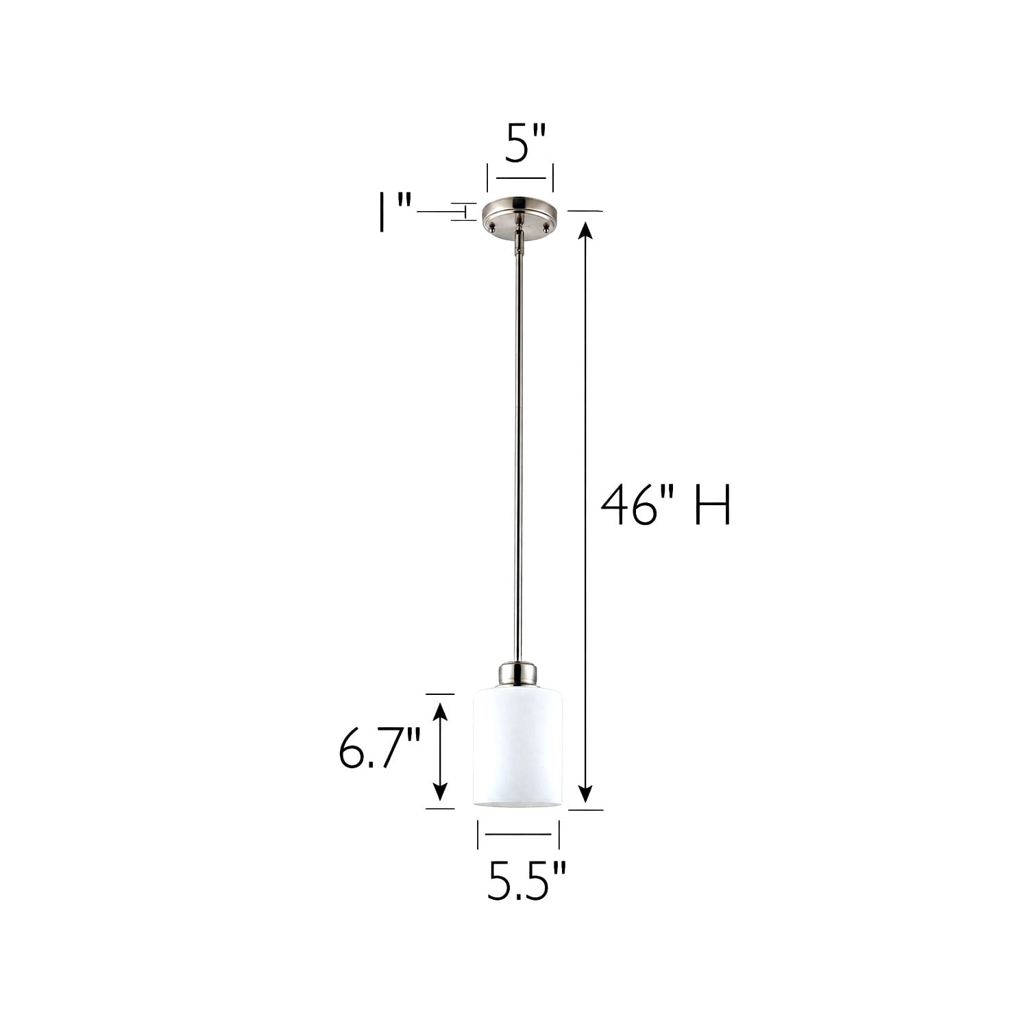 Satin Nickel Haddie 1-Light Mini Pendant, Dimmable with Frosted Glass Shade, Sloped Ceiling Compatible