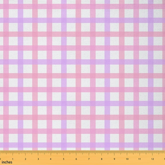 Homewish Buffalo Plaid Female Fabric by the Yard 1 Yard, Pink Purple Checkered Room Decor Fabric by the Yard, Vintage Fashion Sewing Fabric, Luxury Bedroom Decor