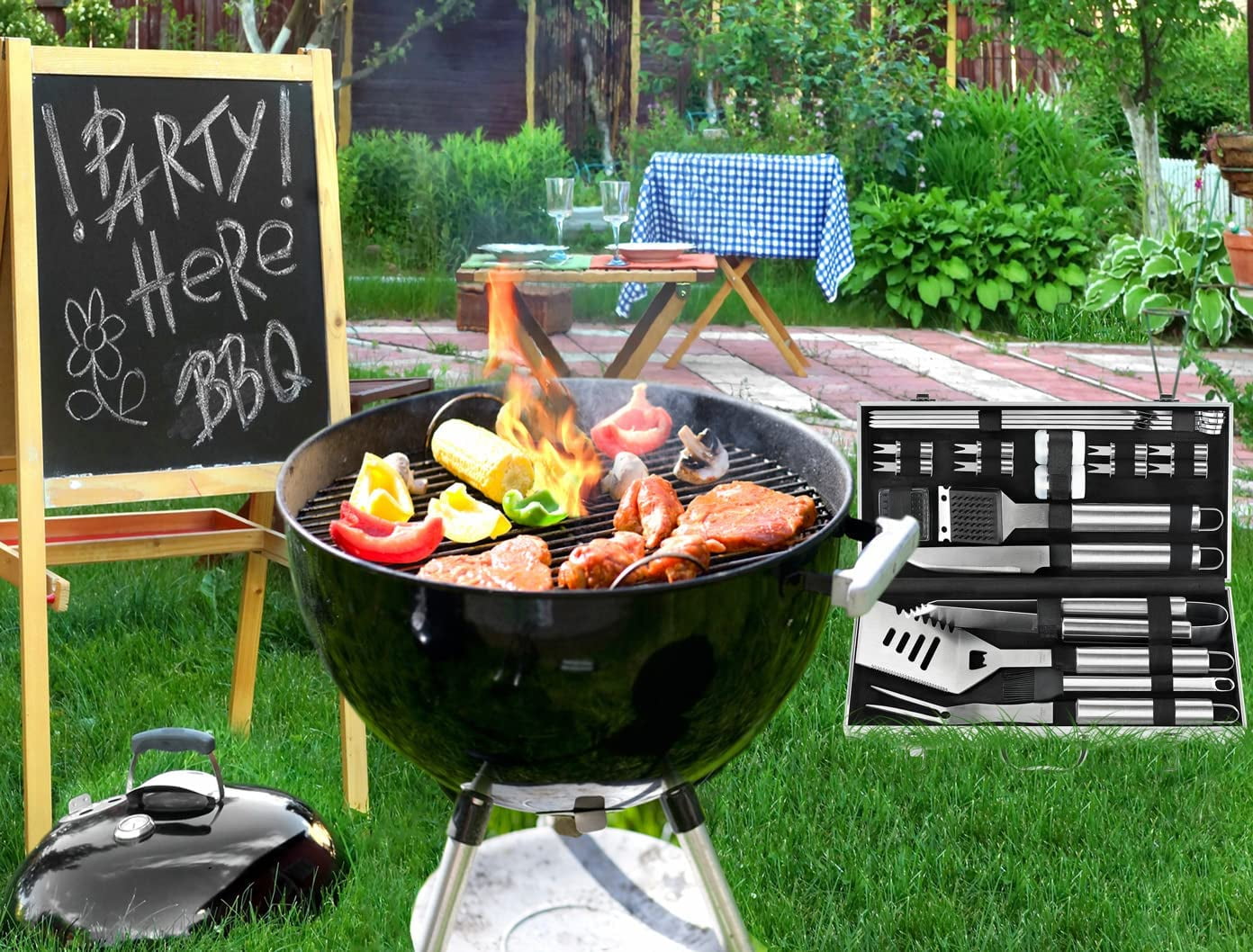 POLIGO 22PCS Deluxe Stainless Steel Grilling Tools Set - Outdoor BBQ Gift for Men