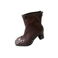 thumbnail image 2 of Bnwani Women Boots Footwear Fall Winter Toe Square Mid-Heel High Ankle Versatile Comfortable Retro Boot Brown Size 9, 2 of 9