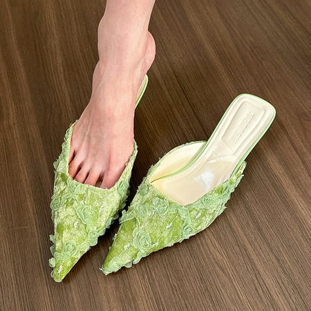 

2024 Summers Women Mules Slippers Fashion Elegant Shallow Pointed Toe Slides Shoes Ladies Outdoor Dress Low Heel Sandalias